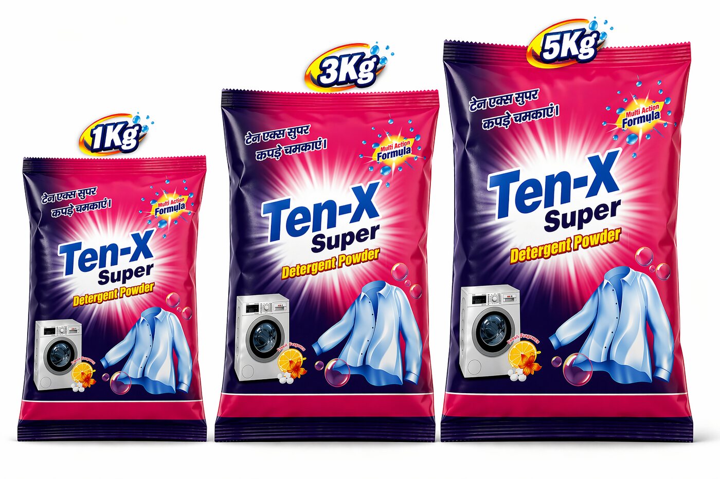 Ten-X Super detergent packs — 1kg, 3kg and 5kg