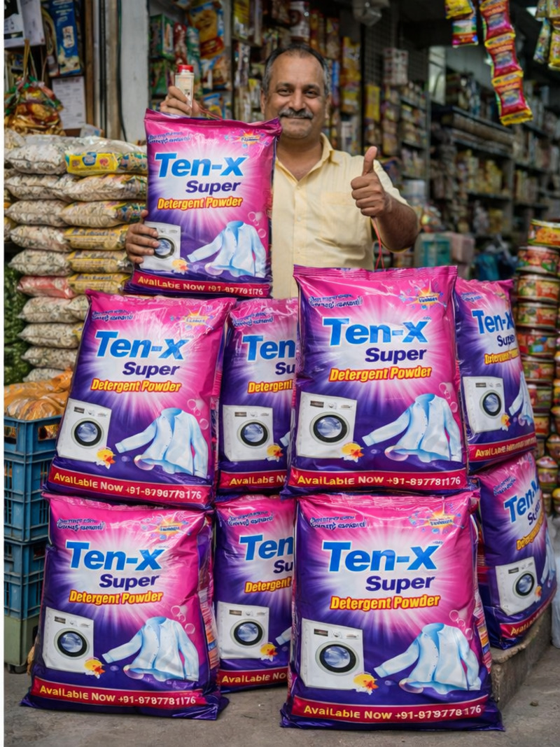 Happy distributor holding Ten-X Super pack